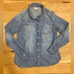 Blue Jean Chambray Denim Button Up Collared Long Sleeve Shirt Women’s Size XS